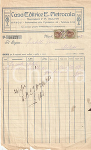 Documento originale, autentico 1922 NAPOLI Casa editrice E. PETROCOLA Successore P.A. MOLINA Fattura 1