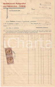 Documento originale, autentico 1928 TERNI Stabilimenti poligrafici ALTEROCCA Calendari Fattura 1