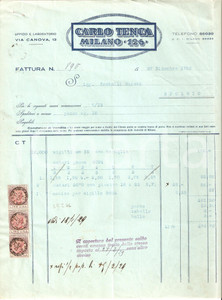 Documento originale, autentico 1928 MILANO Via Canova  Carlo TENCA MILANO 126 Datari 1