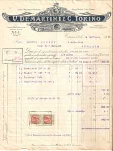 Documento originale, autentico 1926 TORINO Misure metriche V. DEMARTINI E C. Micrometri di precisione Fattura 1