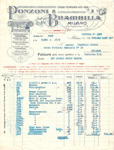 Documento originale, autentico 1928 MILANO Ditta PONZONI BRAMBILLA Inchiostri UNIVERSAL Fattura 1