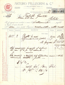Documento originale, autentico 1920 VENEZIA Pelletterie fine ARTURO PELLEGRINI E C. Fattura 1