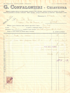 Documento originale, autentico 1924 CHIAVENNA Ditta G. CONFALONIERI Acquarelli Pastelli Fattura 1