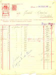 Documento originale, autentico 1927 GENOVA Agostino PRADA Placche in ottone e ferro smaltato Fattura 1