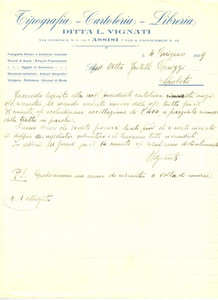 Manoscritto, lettera originale 1929 ASSISI PG Ditta Luigi VIGNATI Tipografia Cartoleria Lettera commerciale 1