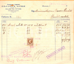 Documento originale, autentico 1938 MOZZECANE VR Luigi GALLINA commercio legnami Fattura commerciale 1