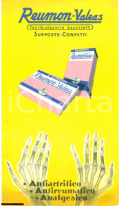 Materiale pubblicitario d’epoca 1955 MILANO Farmaco REUMONVALEAS cartoncino illustrato 1