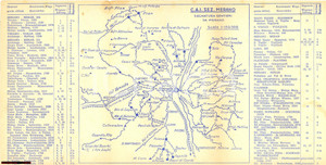 Materiale pubblicitario d’epoca 1940 circa MERANO BZ Mappa sentieri alpini del C.A.I. 1