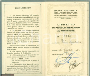 Oggetto da collezione cartaceo 1945 FERMO Libretto piccolo risparmio Banca AGRICOLTURA 1