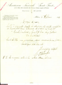 Documento originale, autentico 1914 MILANO Giuseppe OTTOLENGHI invita a Associazione TRENTO TRIESTE 1
