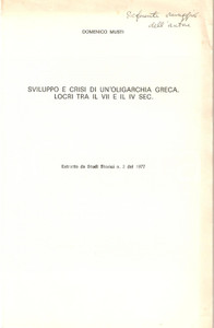 Oggetto da collezione cartaceo 1977 Domenico MUSTI Oligarchia greca di LOCRI Autografo 1