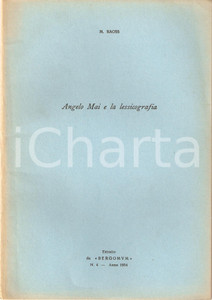 Oggetto da collezione cartaceo 1954 Mariano RAOSS Angelo MAI e la lessicografia 1