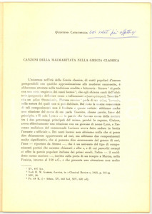 Oggetto da collezione cartaceo 1968 Quintino CATAUDELLA Canzoni malmaritata GRECIA 1