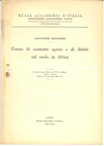 Oggetto da collezione cartaceo 1940 Salvatore RICCOBONO Contratti agrari suolo AFRICA 1