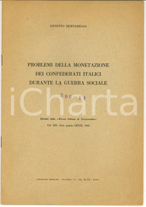 Oggetto da collezione cartaceo 1966 Ernesto BERNAREGGI Monetazione Confederati Italici 1