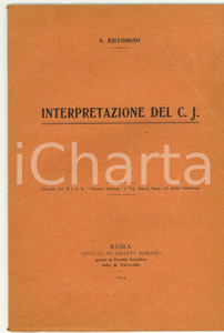 Libro, pubblicazione d epoca 1934 Salvatore RICCOBONO Interpretazione Corpus Juris 1