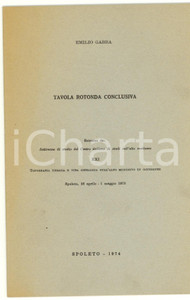 Oggetto da collezione cartaceo 1974 Emilio GABBA Tavola rotonda Settimane di SPOLETO 1