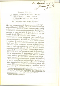 Libro, pubblicazione d epoca 1976 Giovanni MENNELLA Iscrizioni bottega CAVACEPPI 1