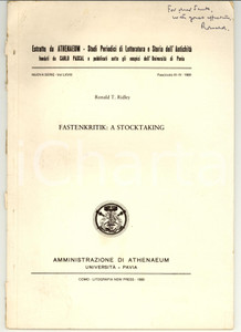 Libro, pubblicazione d epoca 1980 Ronald T. RIDLEY Fastenkritik: a stocktaking 1