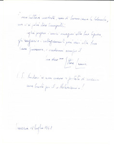 Autografo originale 1962 VENEZIA Ettore CACCIA a Santo MAZZARINO Autografo 1