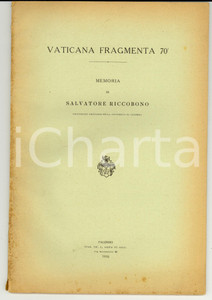 Libro, pubblicazione d epoca 1910 PALERMO In memoria di Salvatore RICCOBONO VATICANA FRAGMENTA 1