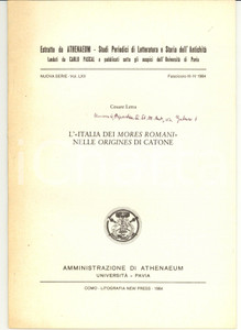 Libro, pubblicazione d epoca 1984 Cesare LETTA L Italia dei mores romani nelle Origines di Catone 1