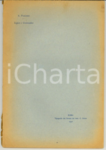 Libro, pubblicazione d epoca 1950 ROMA Antonino PAGLIARO Logica e grammatica Saggio 1