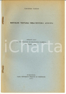 Libro, pubblicazione d epoca 1971 Vincenzo TANDOI Restauri testuali nell HISTORIA AUGUSTA 1