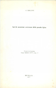 Libro, pubblicazione d epoca 1977 Antonino GRILLONE De metatione castrorum pseudoIGINO con Tavola pieghevole 1