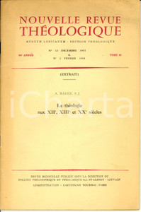 Libro, pubblicazione d epoca 1958 AndrÃ© HAYEN La thÃ©ologie aux XII, XIII et XX siÃ¨cles Opuscolo AUTOGRAFO 1