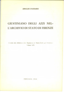 Libro, pubblicazione d epoca 1962 Arnaldo D ADDARIO Giustiniano degli Azzi Archivio Stato Firenze Opuscolo 1