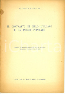 Libro, pubblicazione d epoca 1953 Antonino PAGLIARO Il contrasto di Cielo d Alcamo e poesia popolare Opuscolo 1