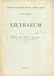 Libro, pubblicazione d epoca 1959 Salvatore CALDERONE Lilybaeum Dizionario Epigrafico di AntichitÃ  Romane 1