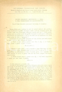 Libro, pubblicazione d epoca 1965 Piero ORLANDINI Nuovi graffiti rinvenuti a GELA E CALTANISSETTA Con tavole 1