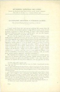 Libro, pubblicazione d epoca 1947 Silvio FERRI Categorie artistiche POMPONIO GAURICO Accademia LINCEI 1