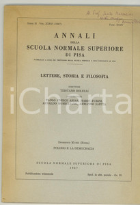 Libro, pubblicazione d epoca 1967 PISA Domenico MUSTI Polibio e la democrazia 1