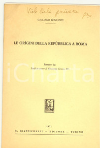 Libro, pubblicazione d epoca 1971 Giuliano BONFANTE Origini della repubblica a ROMA 1