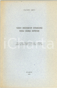 Libro, pubblicazione d epoca 1970 Fausto ZEVI Documenti epigrafici egrili ostiensi 1