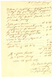 Documento originale, autentico 1867 LODI Conto perizia dell ingegnere Dario BRUSCHINI 1