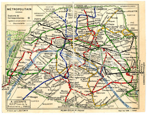 Materiale pubblicitario d’epoca 1930 ca PARIS Map Metropolitain  Papeterie GOUILLET 18x14 cm RARE 1