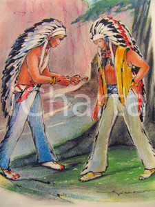 Stampa, bozzetto originale 1950 Guerrieri con CALUMET DELLA PACE Bozz. CESCHINA 1