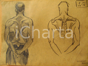 Opera d’arte autentica 1927 Giuseppe MARETTO Studio schiena maschile AUTOGRAFO 1