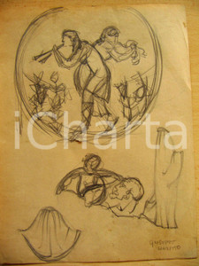 Opera d’arte autentica 1930 Giuseppe MARETTO Studio per mitologia greca DISEGNO AUTENTICO 1