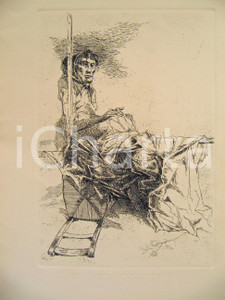 Opera d’arte autentica 1980 ca Giovanni CAPPELLI Anziana che cuce Litografia 1