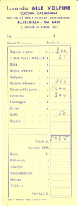 Oggetto da collezione cartaceo 1950 ca SAN DONA  DI PIAVE Locanda ALLE VOLPINE frazione PASSARELLA Fattura 1