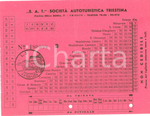 Materiale pubblicitario d’epoca 1955 ca TRIESTE SocietÃ  Autoturistica Triestina S.A.T. linee per CIVIDALE 1