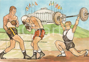 Cartolina originale da collezione 1960 ROMA XVII OLIMPIADE Pugilato PALAZZO DELLO SPORT Ill. ZURLI Cartolina 1 1