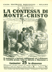 Oggetto da collezione cartaceo 1925 ca SONZOGNO Jean DUBOYS La contessa di Montecristo VOLANTINO ILLUSTRATO 1