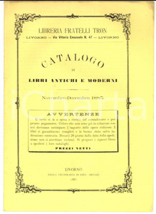 Libro, pubblicazione d epoca 1883 LIVORNO Catalogo novdic Libreria FRATELLI TRON Libri antichi e moderni 1