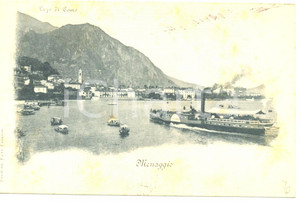 Cartolina originale da collezione 1899 MENAGGIO CO Panorama con il lago ANIMATA battello a vapore FP VG 1